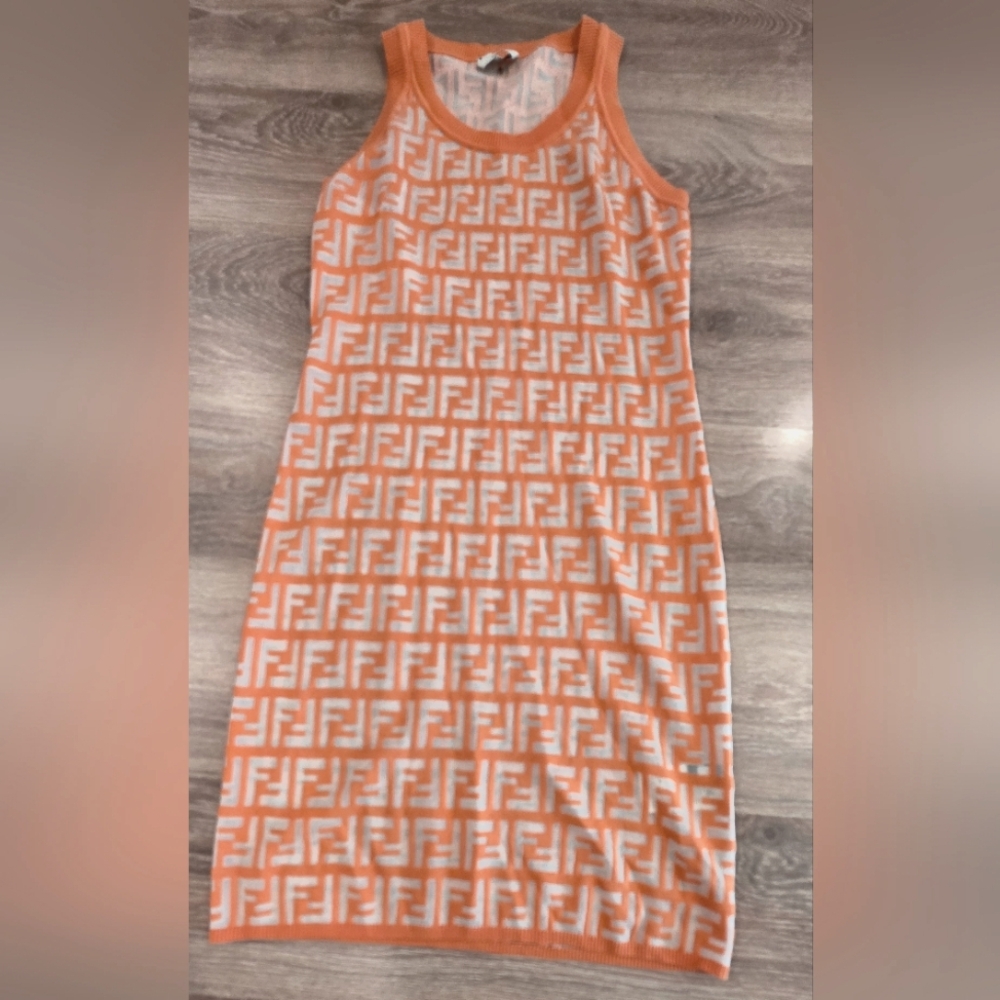 Fendi Logo Stretch Dress With Slip Sz 42 - Picture 4 of 6